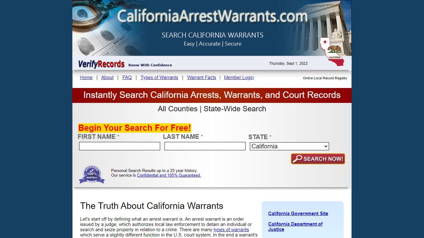 CaliforniaArrestWarrants.com | California Arrest Warrants